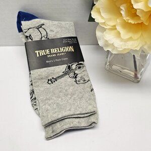 New Mens True Religion 1 Pair of Gray Socks Logo Budda Guitar Crews Socks 10 -13